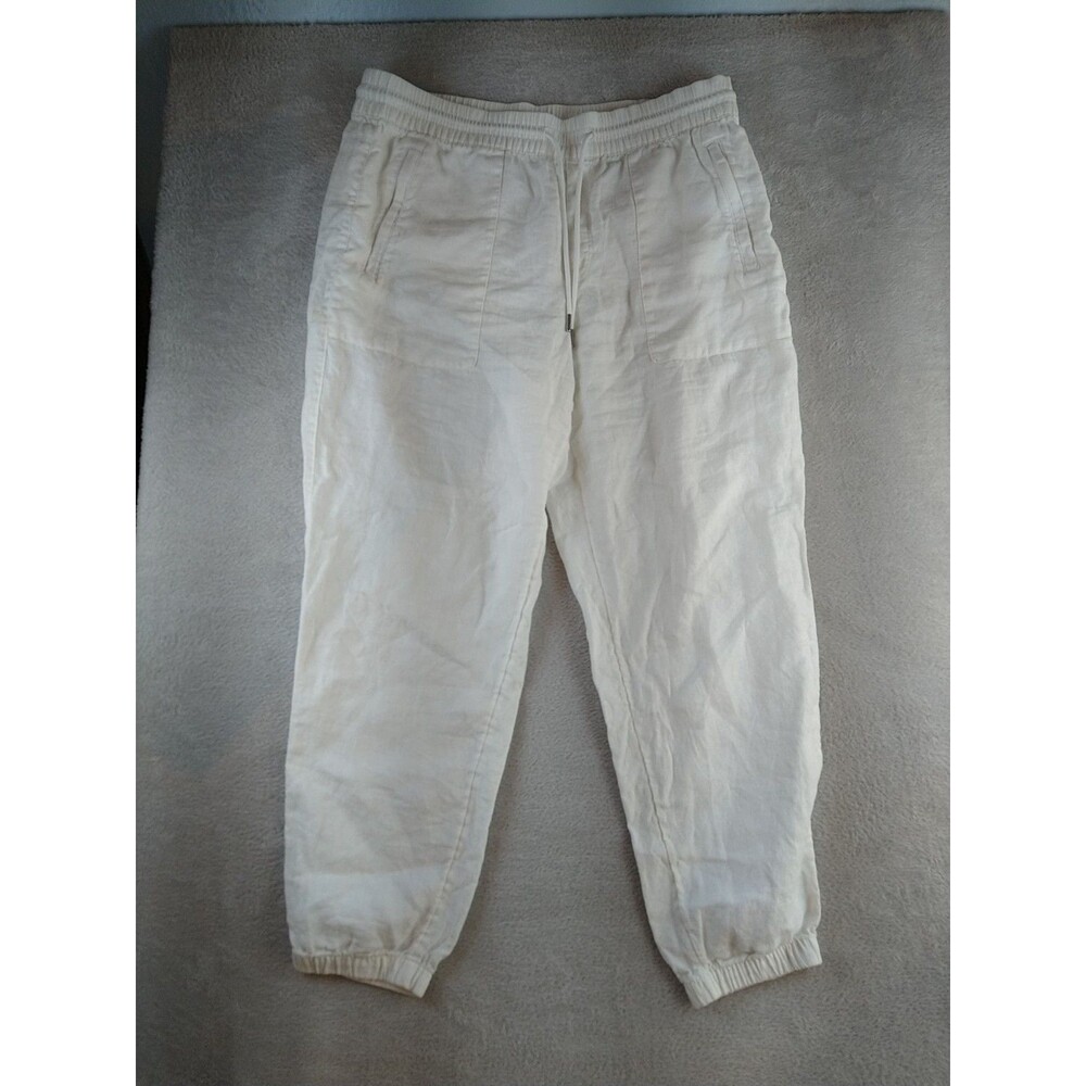 Athleta Retreat Linen Jogger Pants Women's 12 #531704 Calla Lily Resort Beachy
